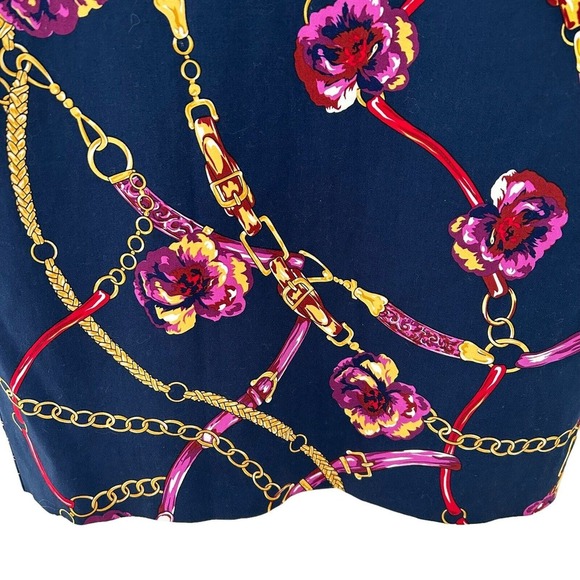 CHARTER CLUB Women’s Navy, Pink, Gold Straight Pencil Lined Cotton Skirt Size 10 - Picture 3 of 7